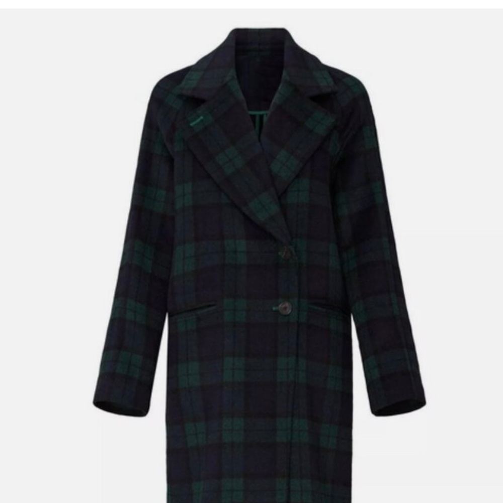 Avec Les Filles Plaid Coat in Green and Blue - Picture 4 of 6